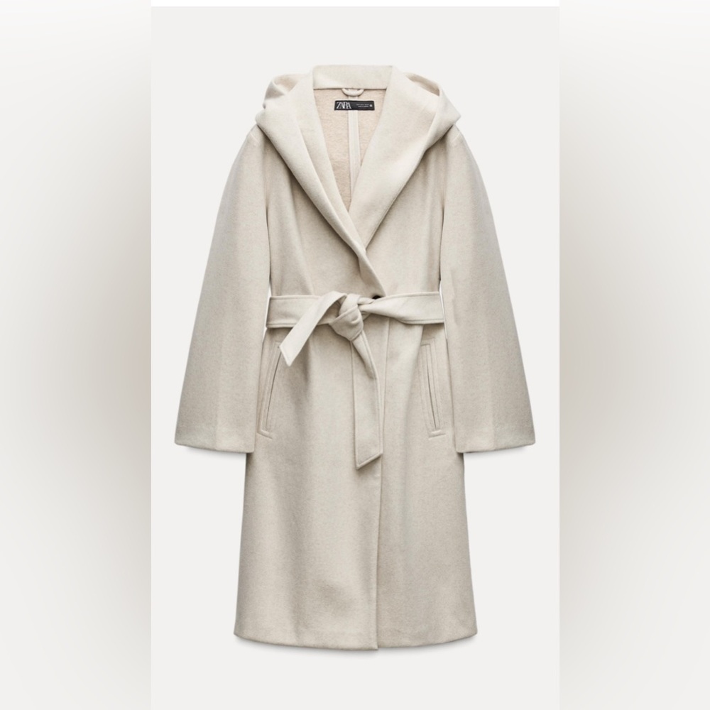 Cream Hooded Belted Coat